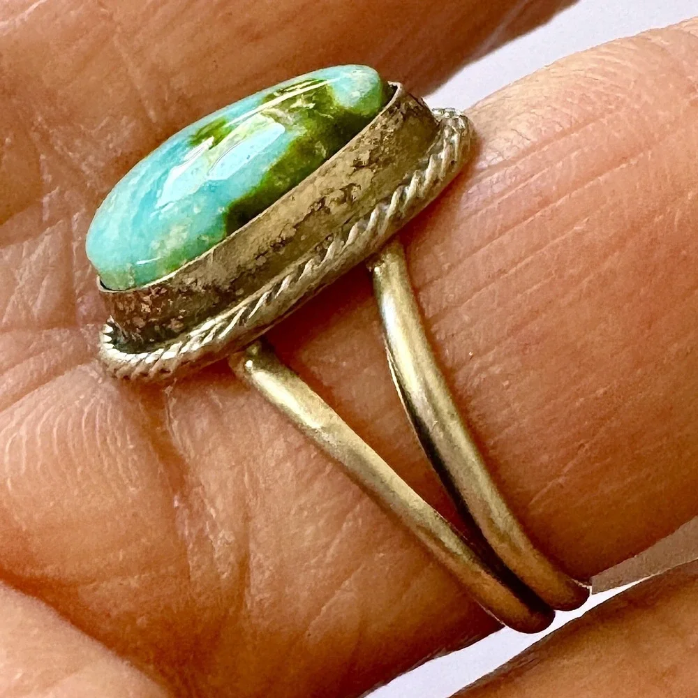 Navajo Sonoran Turquoise Ring Sz 7 Pear Shape‎ Signed Cooke Sterling